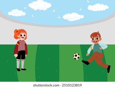 children playing soccer on the field, vector, illustration