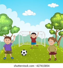 Children playing soccer outdoors