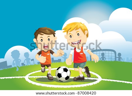 Children playing soccer outdoors