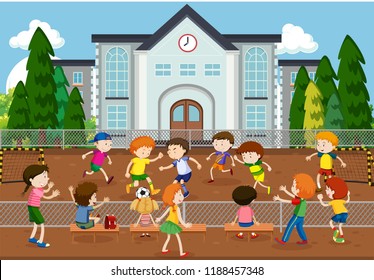 Children Playing Soccer Outside Illustration Stock Vector (Royalty Free ...