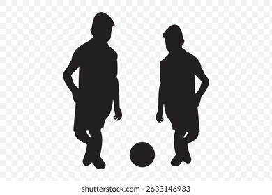 Children playing soccer vector silhouettes Children going to school, pupils and parents silhouettes on Transparent Background. EPS 10.