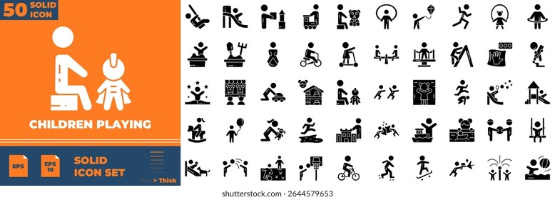 Children Playing Solid Editable Icons set. Vector illustration in modern thin solid style of chidlren playing icons: kid, board, happy, etc