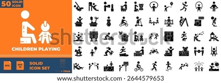 Children Playing Solid Editable Icons set. Vector illustration in modern thin solid style of chidlren playing icons: kid, board, happy, etc