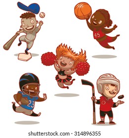 Children Playing Sport, set, vector