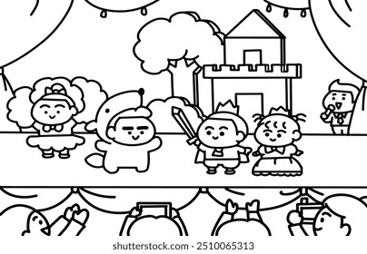 Children playing Stage play coloring pages style.