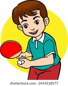 children playing table tennis vector illustration