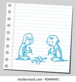 Niños jugando tic-tac-toe