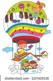 Children playing together in hot air ballads