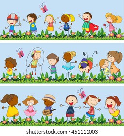 Children playing together in the park illustration