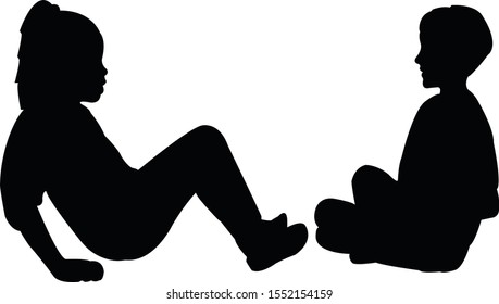 children playing together, silhouette vector