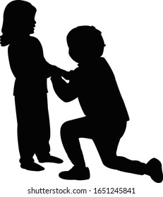 children playing together, silhouette vector