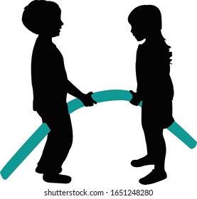 Kinder, die zusammen spielen, Silhouette-Vektorillustration