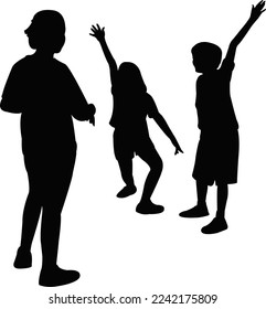 children playing together, silhouette vector