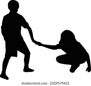 children playing together, silhouette vector