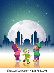 the children playing together under the moonlight