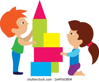 Children playing together, vector illustration