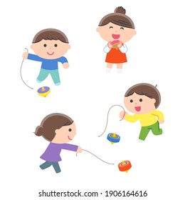 Children playing with a top ring.No contour line