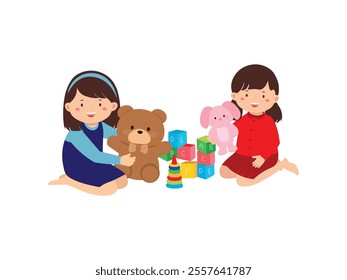 Children Playing with Toys and Dolls