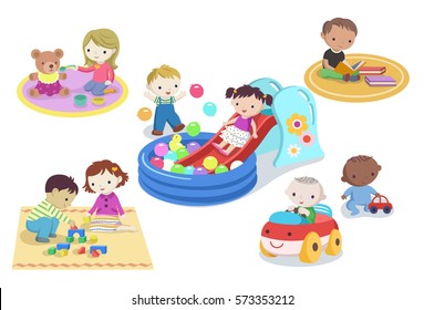 Children playing with toys in kindergarten