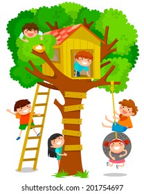 Children Playing In A Tree House