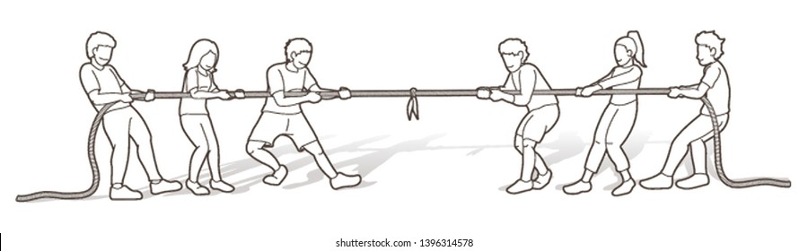 Children playing tug of war cartoon graphic vector
