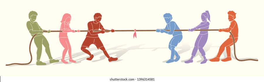 Children Playing Tug Of War Cartoon Graphic Vector