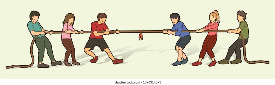 Children playing tug of war cartoon graphic vector