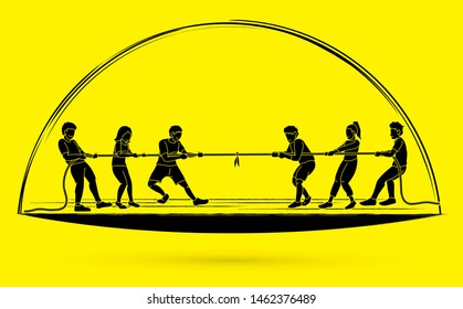 Children Playing Tug Of War Cartoon Graphic Vector