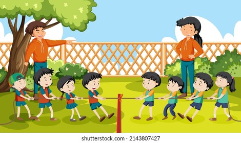 Children Playing Tug Of War Game Illustration