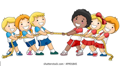 Children playing Tug Of War - Vector
