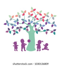 Children Playing Under Tree Stock Vector (Royalty Free) 1030136809 ...