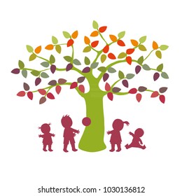 children playing under tree