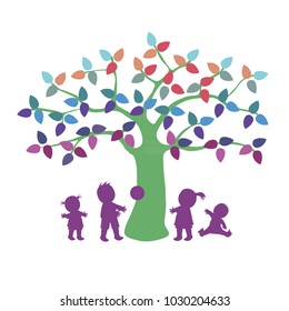 children playing under tree