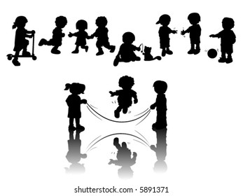 Children Playing - Vector Silhouette