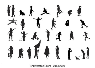 children playing, vector silhouettes collection