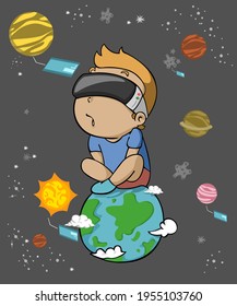 Niños jugando realidad virtual. Tecnología de realidad virtual. Niños divertidos jugando juegos con auriculares VR. Ilustración del vector