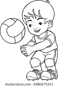 children playing volleyball line vector illustration isolated on white background