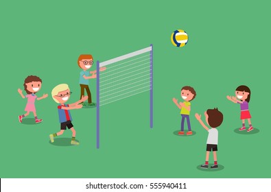 Children playing volleyball. Vector illustration. flat design style. suitable for animation (individual segments)