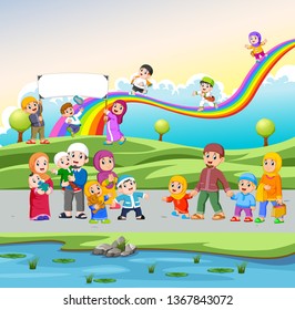 the children are playing and walking in the street near the garden