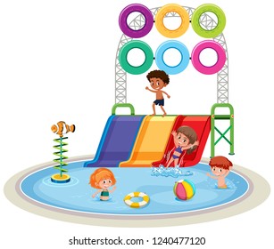 Children playing at water park illustration