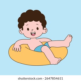 Children playing with water tubes. minimal line illustration.