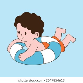 Children playing with water tubes. minimal line illustration.