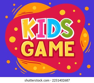 Children playroom poster. Cartoon kids game sticker, baby entertainment party club and toddler game zone badge flat vector illustration on white background