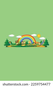 Children plying in zoo vector design Illustration.