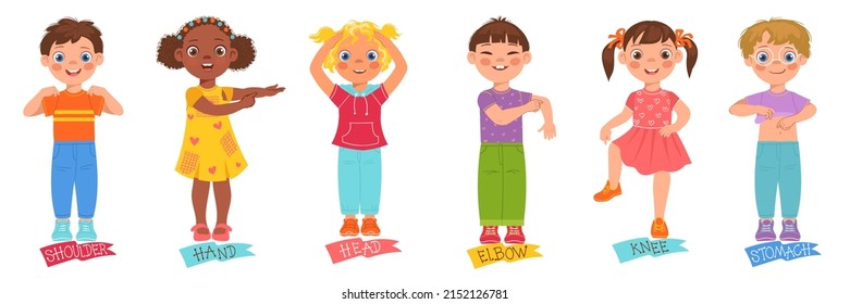 Children Pointing Body Parts Little Boys Stock Vector (Royalty Free ...