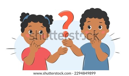 Children ponder the question. Cartoon characters girl and boy for children design. Knowledge and education concept. Vector illustration