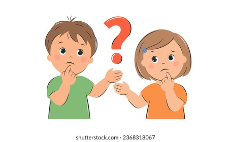 Los niños reflexionan sobre la pregunta. Conocimiento y concepto educativo. Ilustración del vector