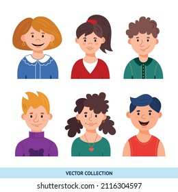 Children portrait. Portraits of different people - vector set. Vector illustration in flat style, profile picture.