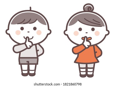 Children in the pose of "Be quiet" / Two colors