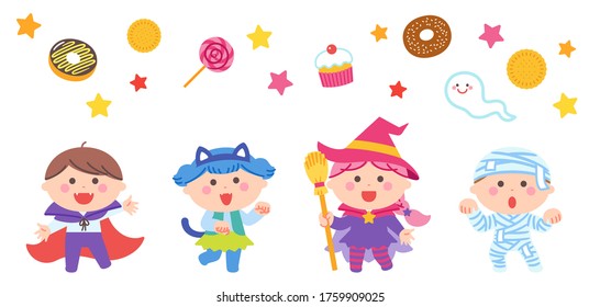 Children posing in Halloween ghost costumes